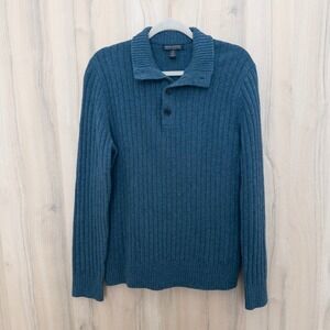 Banana Republic Mens Italian Yarn Ribbed Sweater Size M Blue Heritage Old Money